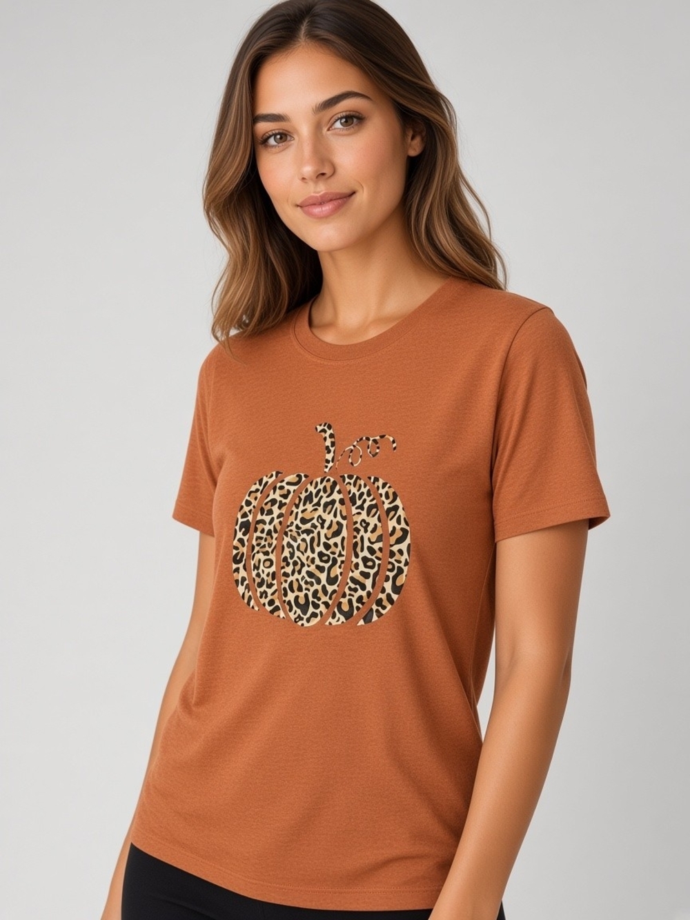Women's Rust Pumpkin Leopard Graphic Tee